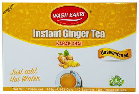 Wagh Bakri Instant Tea Premix Ginger Chai (Unsweetened) 10 Tea Bags 140gm